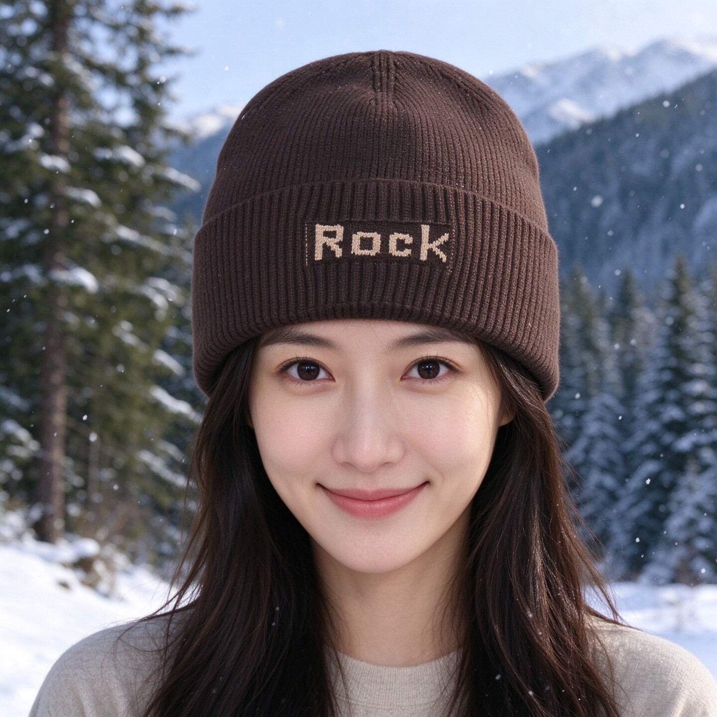 引玉坊秋冬 Rock 字母提花针织帽成人翻边竖纹保暖宝宝毛线套头帽
