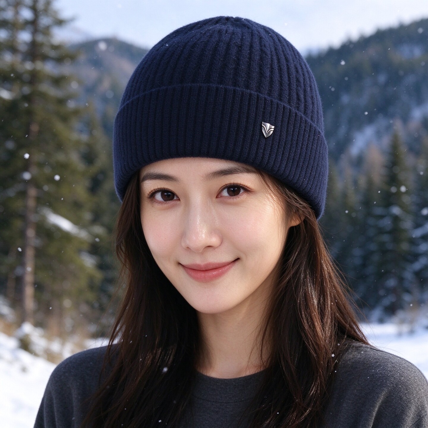 引玉坊秋冬金属标绞花针织帽 翻边加厚男女保暖毛线套头帽子