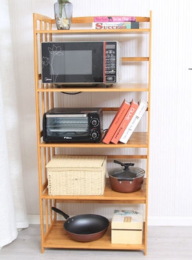 楠竹置物架微波炉烤箱收纳架茶叶架多层储物架家用玩具整理架书架