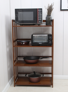 楠竹厨房微波炉烤箱置物架多层落地实木收纳架储物锅架货架3层4层