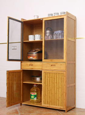 厨房碗柜带抽屉橱柜实木竹储物柜子现代简约微波炉柜餐边柜置物架