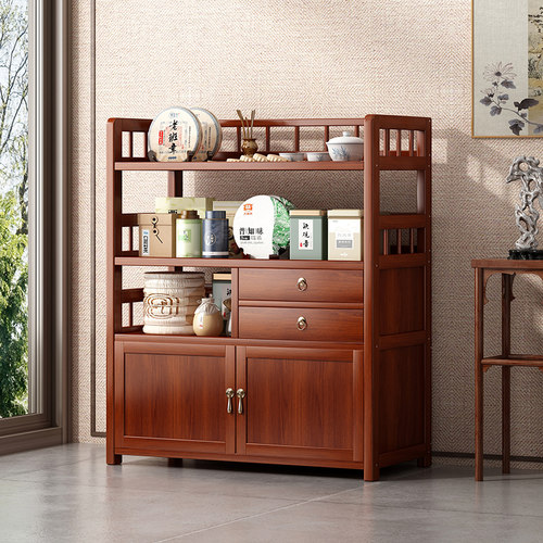实木新中式博古架茶柜茶具茶叶置物架多宝阁茶架茶室办公室收纳柜