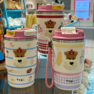 Tagi.《爆米花》新款双饮吸管咖啡便携手拎不锈钢随行保冷保温杯