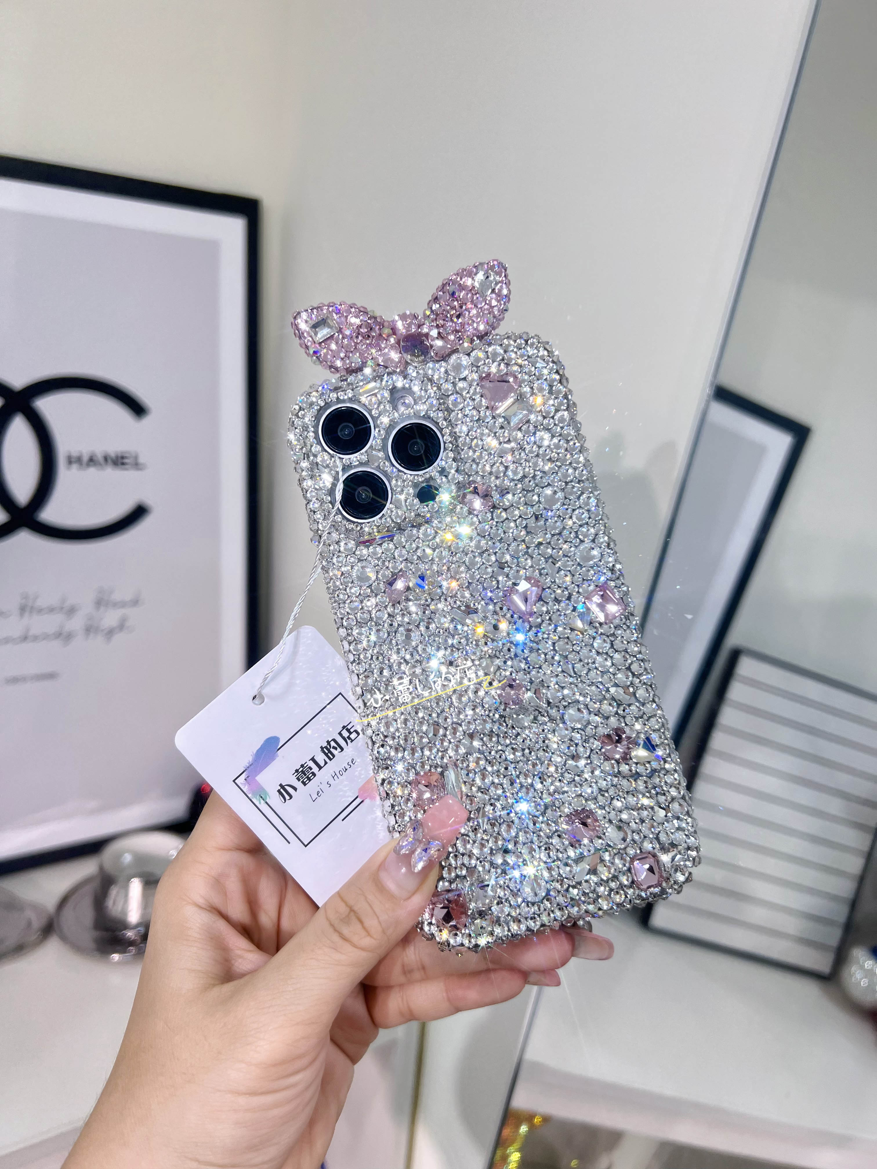 ins兔耳朵满钻堆钻贴钻14手机壳15promax华为苹果oppo三星小米16