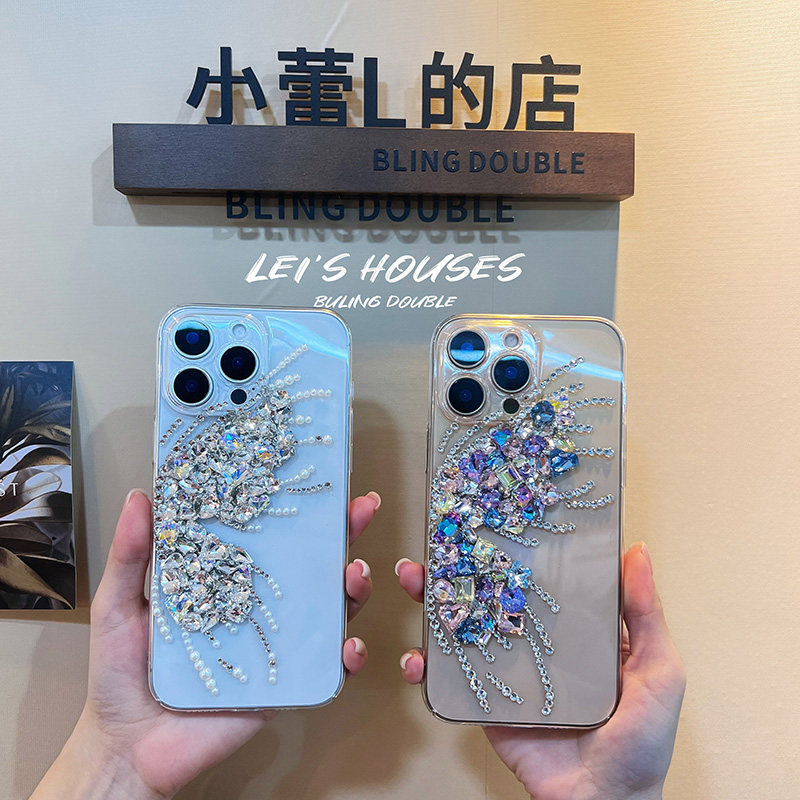 手工蝴蝶水钻闪钻12手机壳15pro适用16promax华为创意14pro个性13
