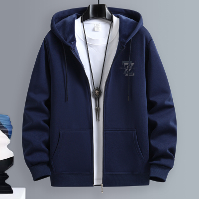 开衫连帽卫衣男秋冬加绒外套拉链