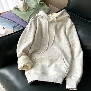 正肩美式 大码 加厚复古外套 卫衣女加绒冬连帽宽松薄款 2023春秋新款