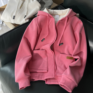 摇粒绒卫衣加绒拉链开衫 新款 秋冬款 加厚外套女 休闲宽松2023年秋季