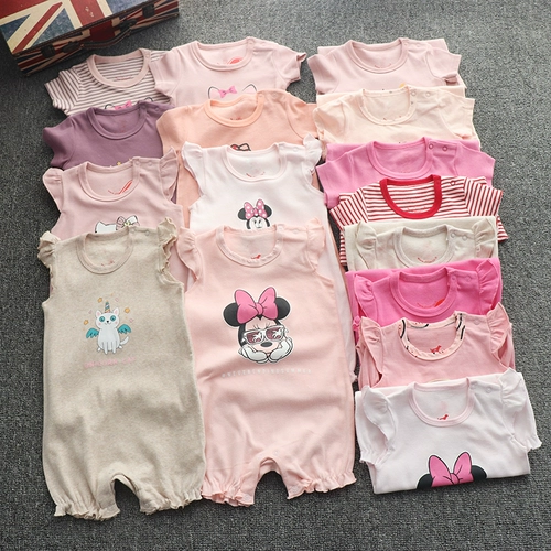Детское хлопковое боди, летняя одежда для новорожденных, пижама для девочек, короткий рукав, 3-24 мес.