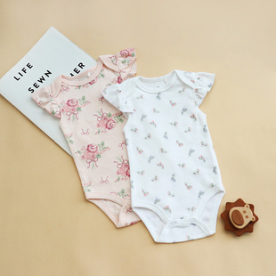 小飞袖女包屁衣夏季婴儿外出家居哈衣连体衣0-9个月宝宝三角爬服