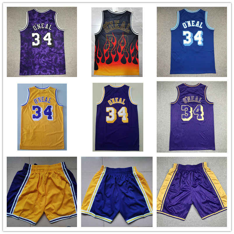湖人队34号奥尼尔复古球衣los蓝色网眼星座版背心刺绣篮球服短裤