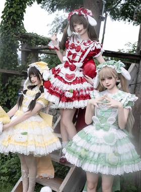 尾款宅喵馆兔耳苹果派原创三段lolita甜心少女洛丽塔OP狗短连衣裙