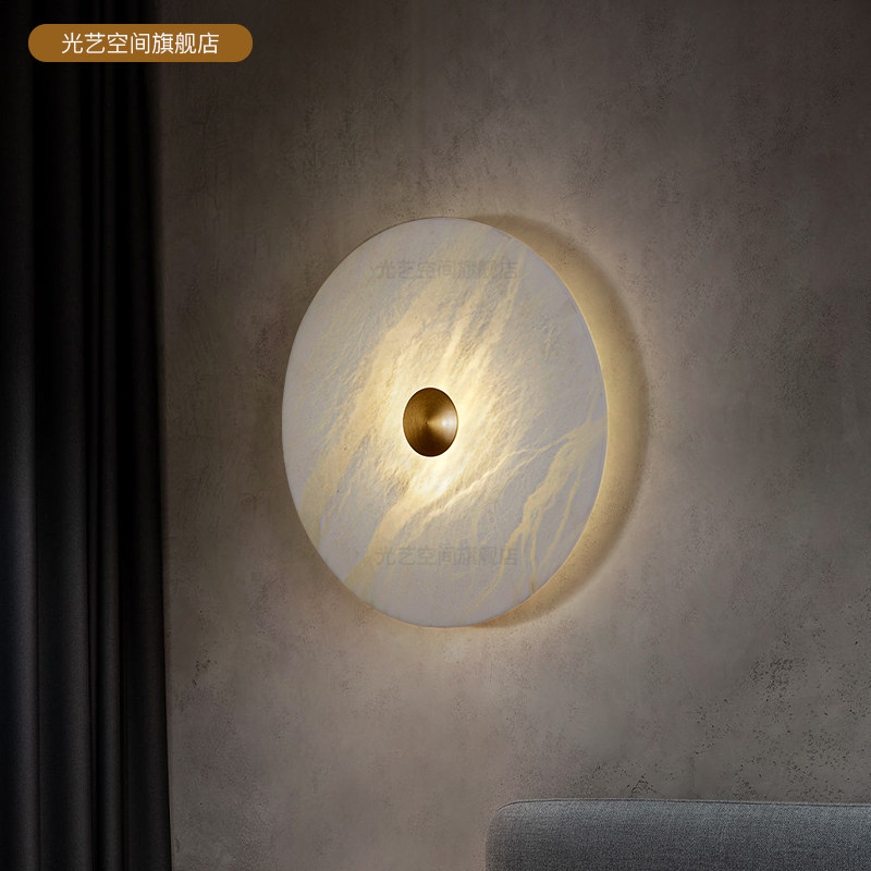 全铜西班牙云石壁灯宅寂风圆形客厅背景墙灯过道阳台卧室床头壁灯