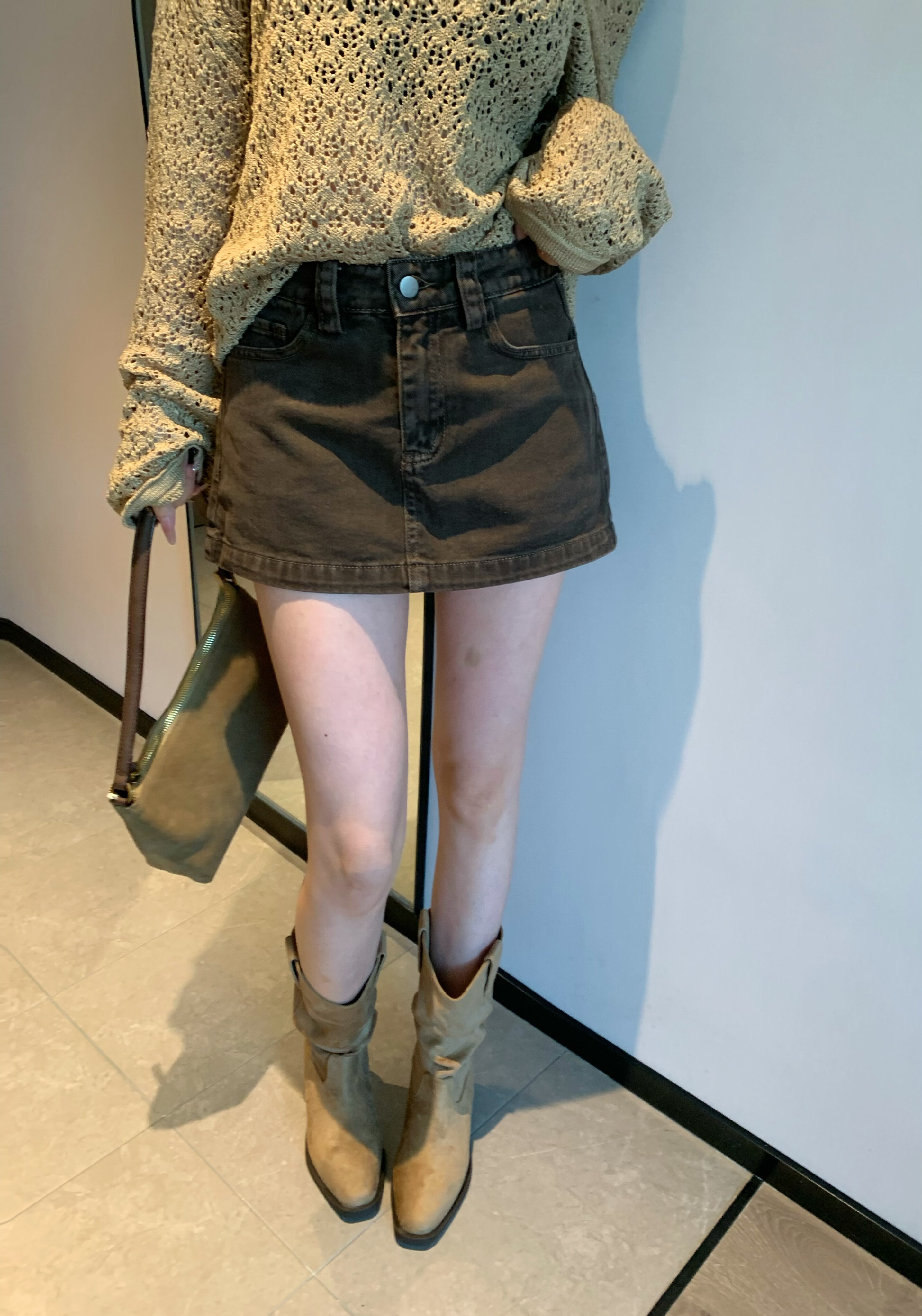 韩国东大门2025秋季女装时尚新款高腰牛仔布裤裙设计感A字裙短裙