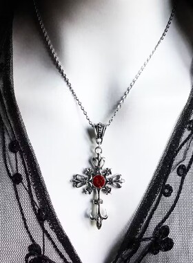 跨境热卖欧美复古红色水钻十字架