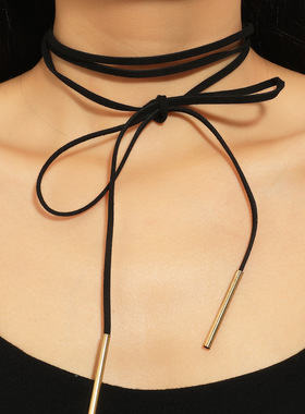 2022新款欧美气质清新简约鞋带项链项圈锁骨链 晚宴礼服配饰饰品