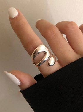 跨境电商热销简约环形开口小众设计冷淡风时尚百搭光面戒指