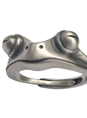 闭眼青蛙戒指素银指环女个性复古