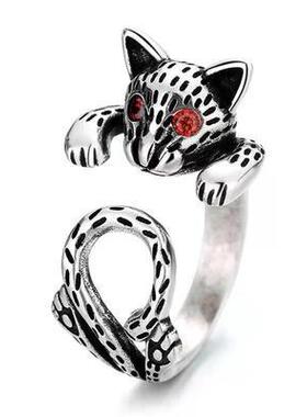 韩版猫复古做旧戒指女个性时尚红眼开口指环配饰品