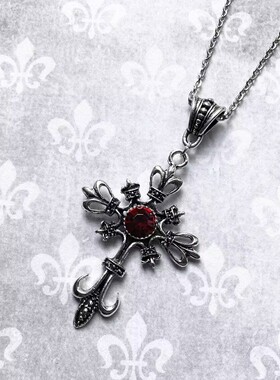 跨境热卖欧美复古红色水钻十字架