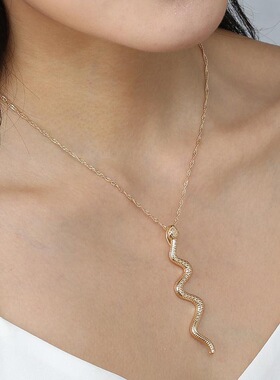 欧美ins饰品弯曲蛇形吊坠项链女c