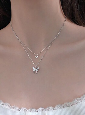 ins冷淡风蝴蝶双层项链不掉色潮