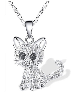 跨境wish可爱彩色猫咪镶钻吊坠简约饰品女欧美动物卡通锁骨链项链