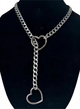 欧美新款套索心形项链 桃心形滑动链项链男女朋克摇滚项饰