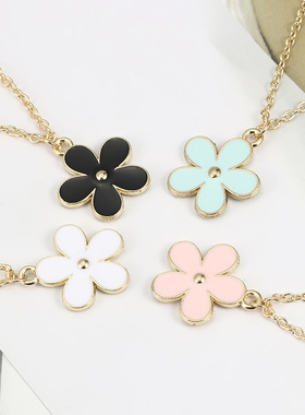 韩版创意双面5瓣花朵项链个性彩