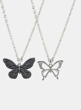 韩版复古缕空蝴蝶项链ins女嘻哈