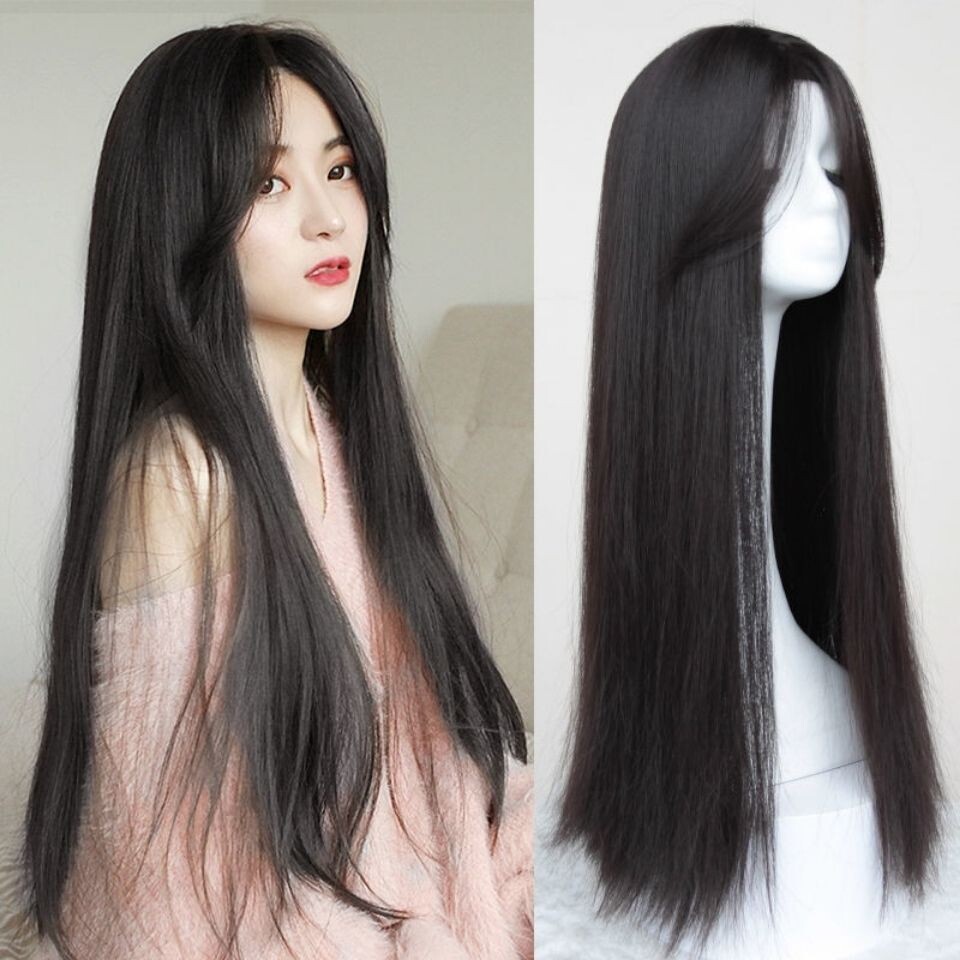 假发女长直发中分长发网红八字刘海时尚蓬松自然假发套女全头逼真