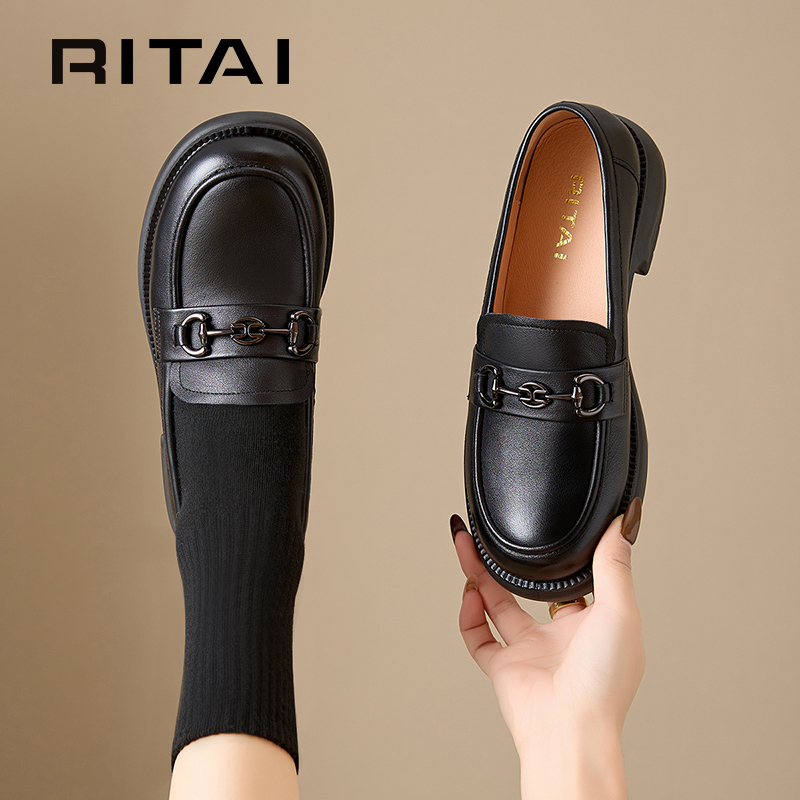 日泰女鞋2025春秋新款乐福鞋真牛皮软底浅口舒适休闲百搭女士单鞋