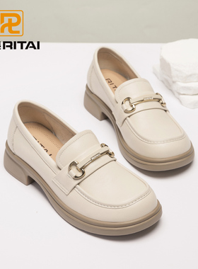 日泰乐福鞋真皮透气2025秋季英伦小皮鞋牛皮休闲通勤厚底女士单鞋