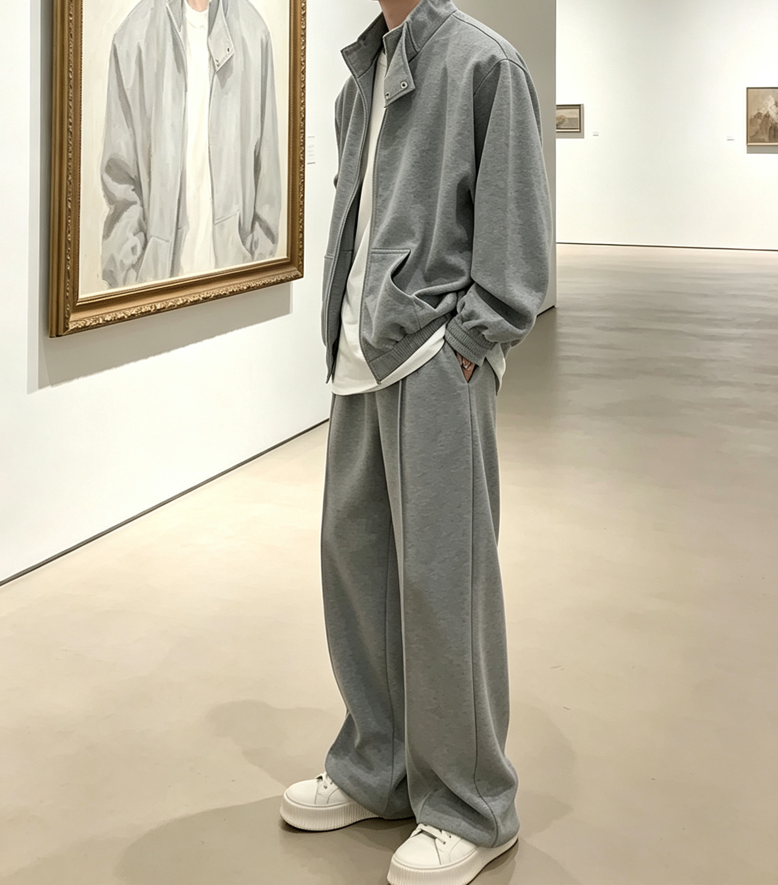 设计感2026春秋新款立领开衫外套男运动休闲百搭套装宽松长裤