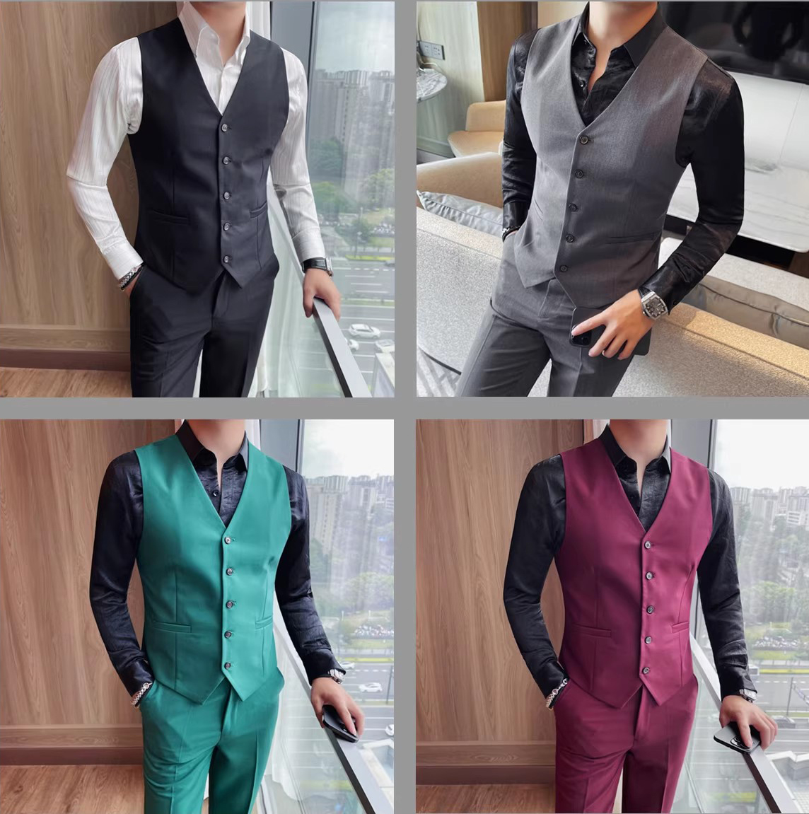 酒吧KTV台球厅餐饮足浴服务员工作服男士修身西装马甲裤子套装