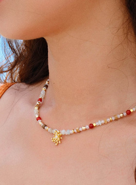 蟹爪菊多彩串珠项链度假高级感