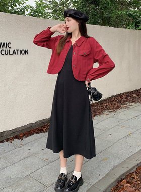 清实拍大码2025年春季韩版牛仔外套吊带裙两件套66028+61577