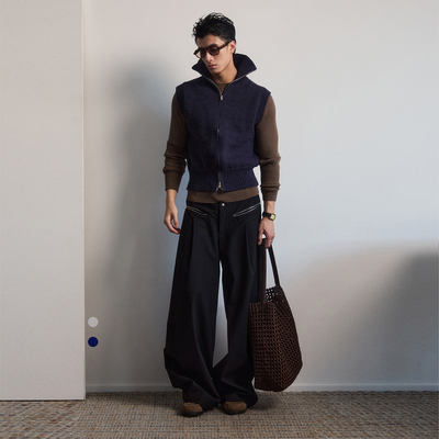 Southstudio针织马甲男女同款立领重磅粗线高支数25秋新双色背心