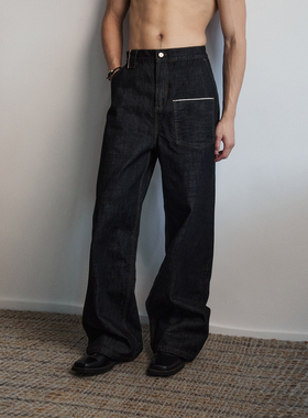 SouthStudio牛仔裤赤耳面料立体剪裁单口袋黑26春上新宽松版长裤