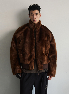 SouthStudio环保皮草外套男女同款25冬棕色双拉链头保暖加厚上衣