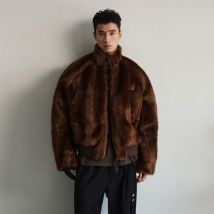 SouthStudio环保皮草外套男女同款25冬棕色双拉链头保暖加厚上衣