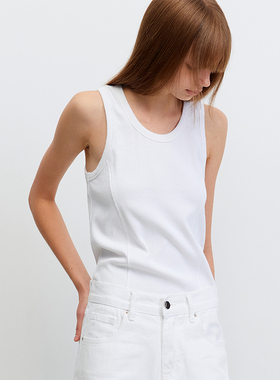 southstudio背心女无性别25夏款白色重磅棉高支数塑腰走线背心