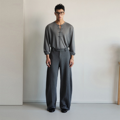 SouthStudio卫裤灰色25秋冬款双侧拉链口袋收褶裤脚运动通勤长裤