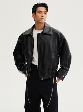 SouthStudio皮衣外套26春季新款双色PU皮束腰拉链开襟短版皮夹克