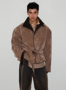 SouthStudio雪尼尔毛里双面外套男女同款25冬配塑腰带翻领上衣