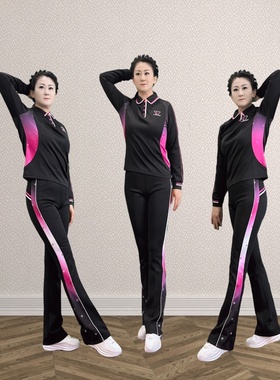 佳木斯健身操新款时尚运动休闲耀黑樱花粉CX长袖南韩丝套装NCT03