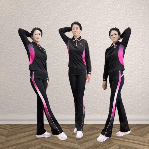 佳木斯健身操新款时尚运动休闲耀黑樱花粉CX长袖南韩丝套装NCT03