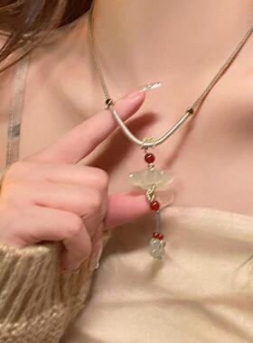 莲花玉石吊坠编绳项链女新