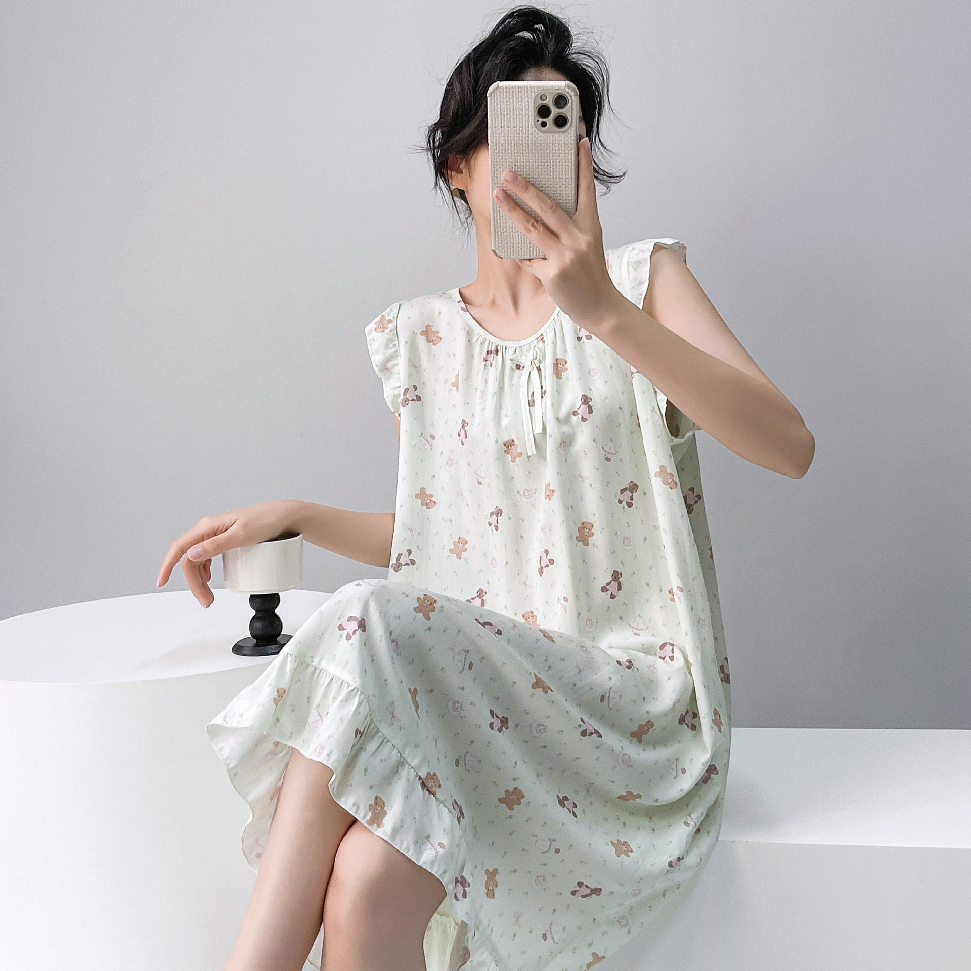 棉绸睡裙女士夏季新款印花家居服睡裙