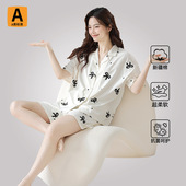 短袖 翻领休闲家居服套装 短裤 宽松开衫 薄款 防螨纯棉睡衣女夏季